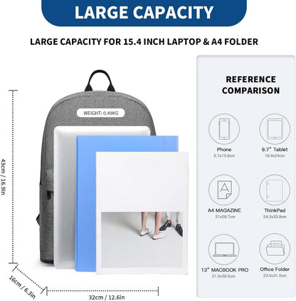 Leichter Schulrucksack für Jungen und Mädchen 15,4 Zoll Grau