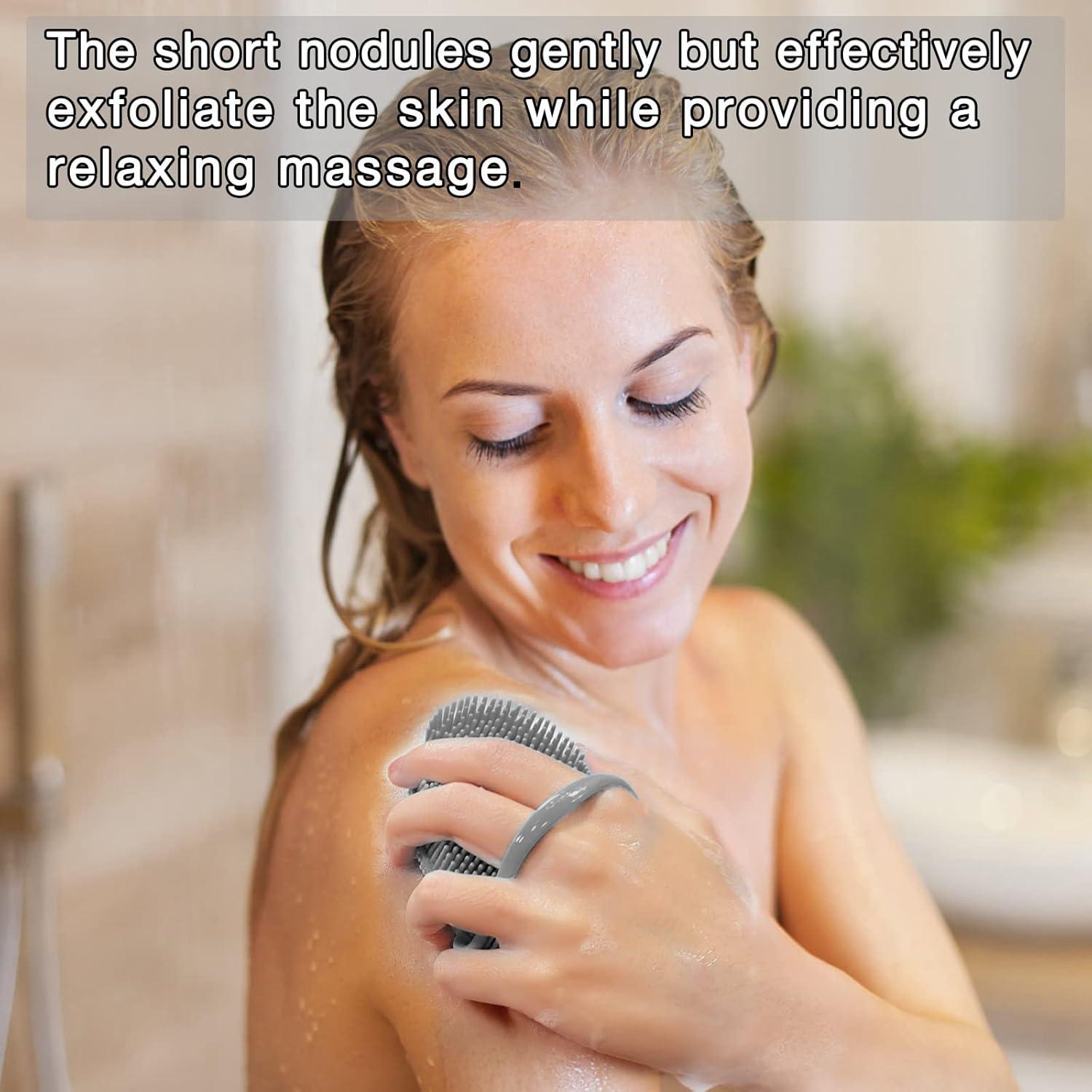 Silikon Körperbürste mit Rutschfeste Schlaufe Bade Massage Dusch Peeling Grau