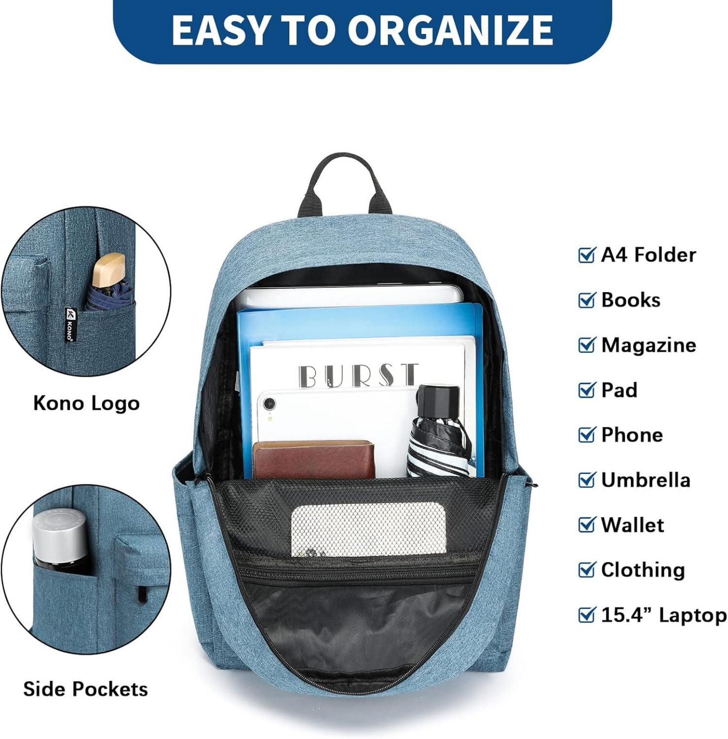 Schulrucksack 15,4-Zoll-Laptop Blau für Jungen und Mädchen