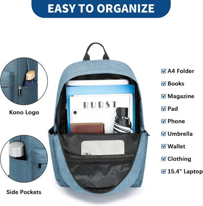 Schulrucksack 15,4-Zoll-Laptop Blau für Jungen und Mädchen