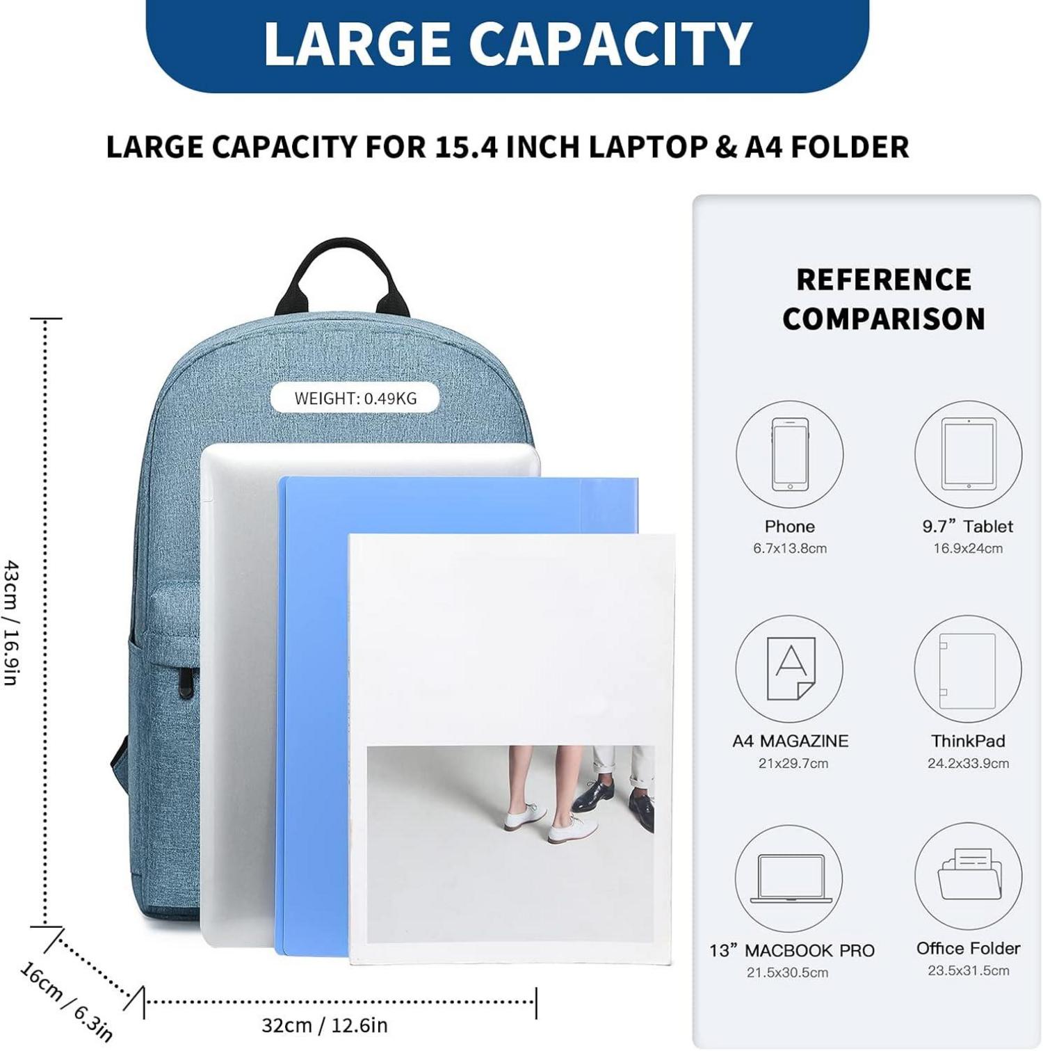 Schulrucksack 15,4-Zoll-Laptop Blau, leicht und stilvoll