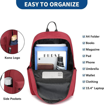 Leichter Schulrucksack College-Rucksack für 15,4-Zoll-Laptop in Rot