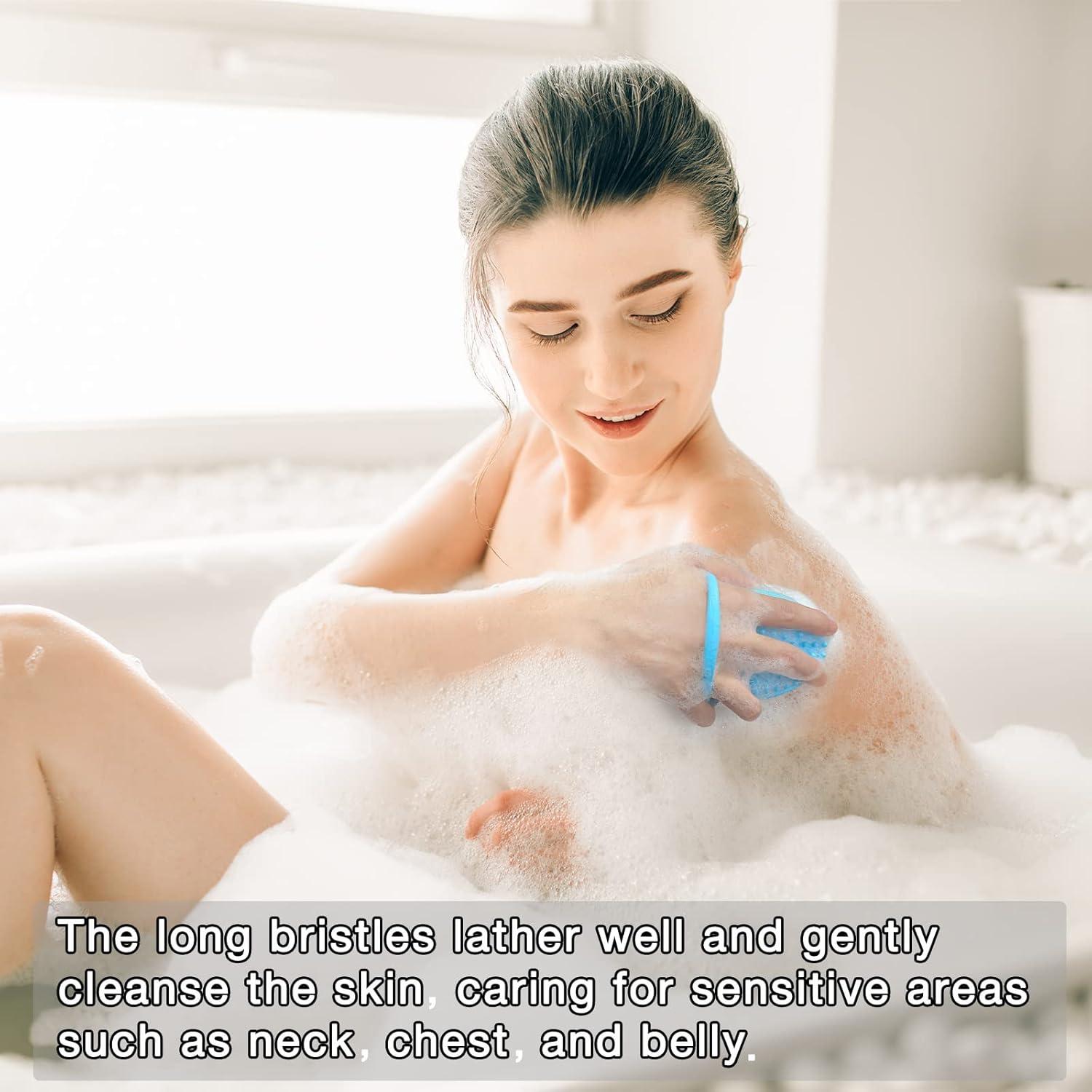 Silikon Körperbürste mit Rutschschlaufe, Bade- und Massagebürste, Duschpeeling, Cellulite Massage, Blau