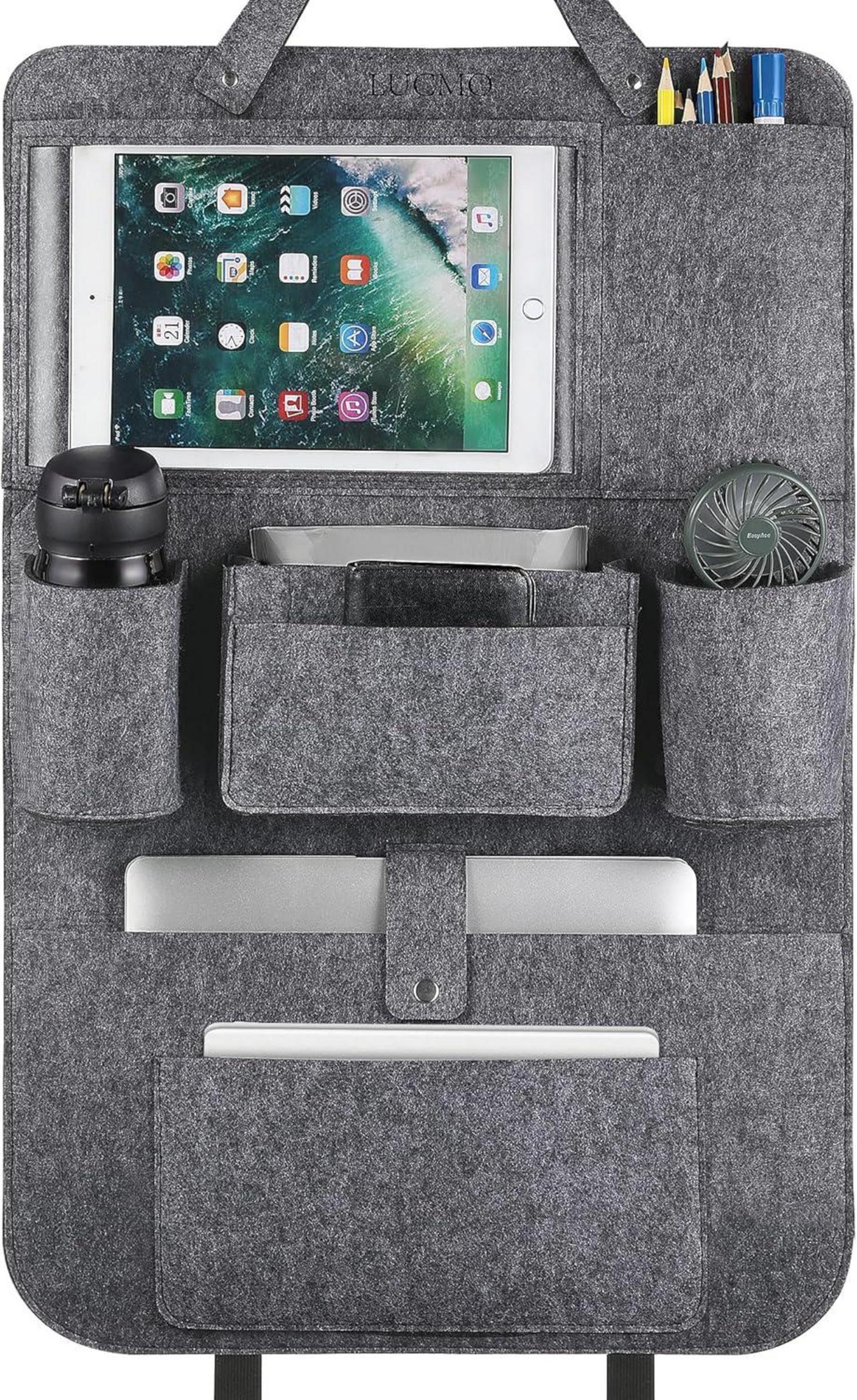 Auto Rückenlehnenschutz Organizer Tablet Aufbewahrung Grau