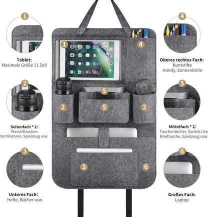 Auto Rückenlehnenschutz Organizer Tablet Aufbewahrung Grau