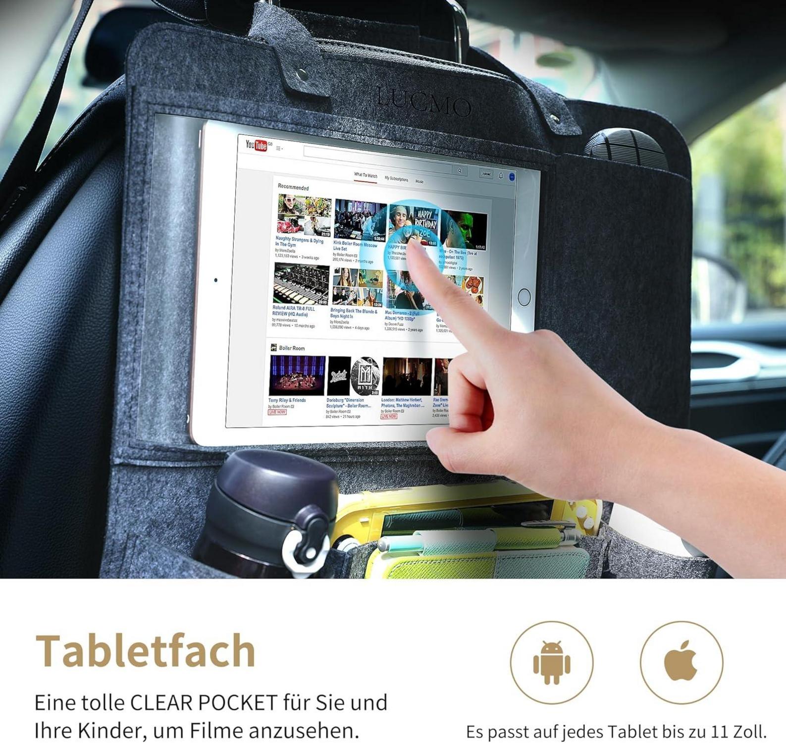 Auto-Rückenlehnenschutz Organizer Tablet/Telefon Aufbewahrung Grau