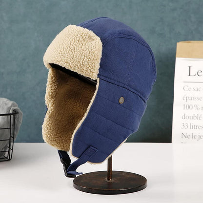 Herren Wintermütze mit Ohrenklappen in Lederoptik, blau