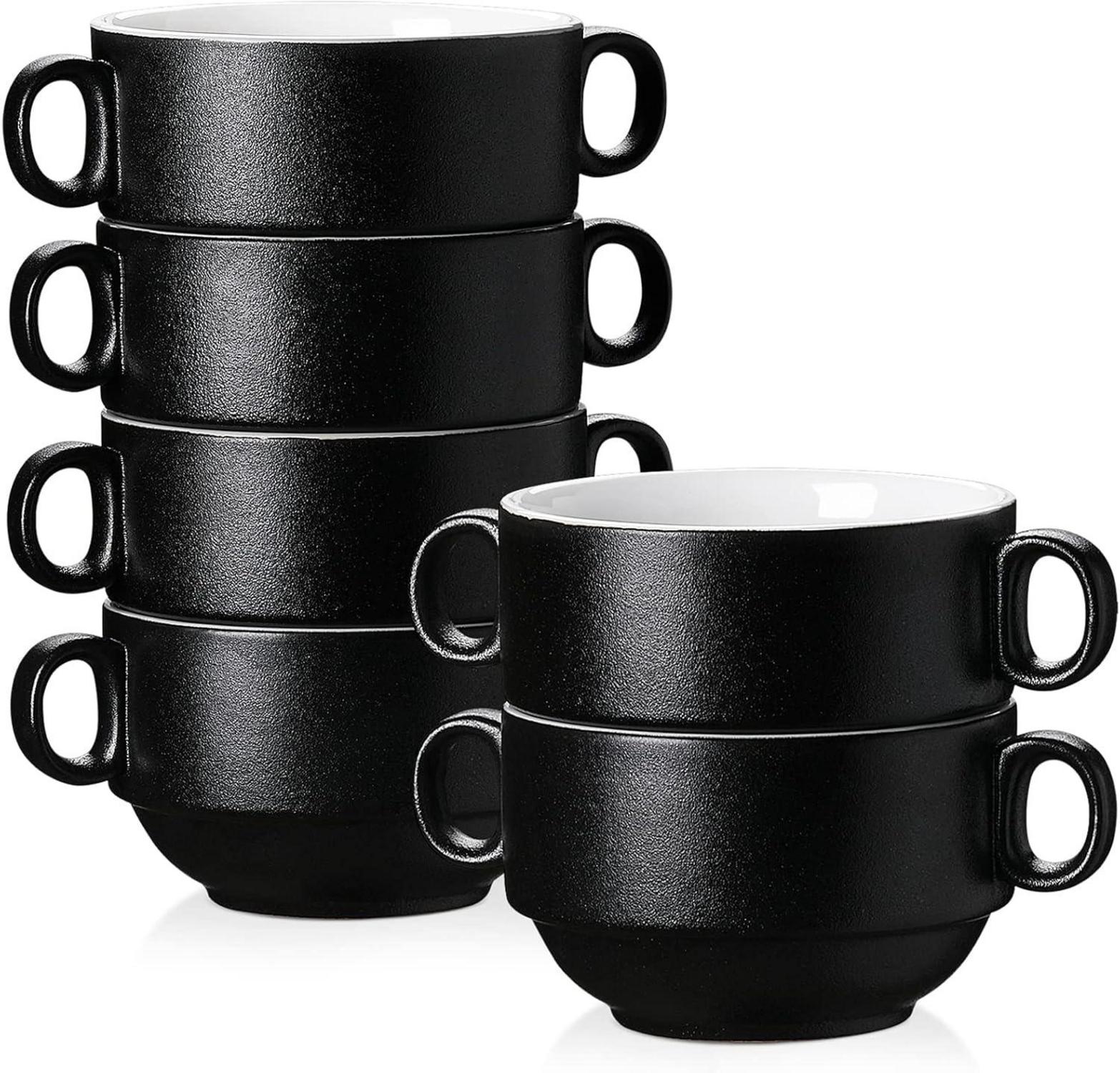 Suppentassen Set 6-teilige Steinzeug Schalen mit Henkel 400 ml