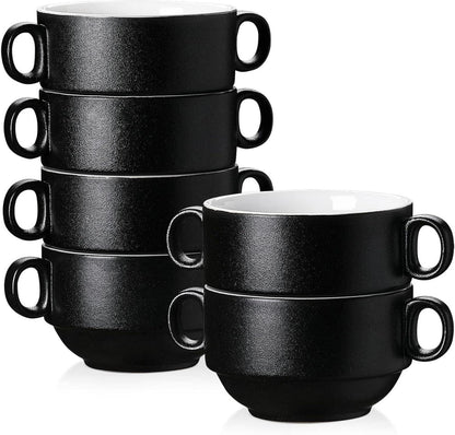 Suppentassen Set 6-teilige Steinzeug Schalen mit Henkel 400 ml