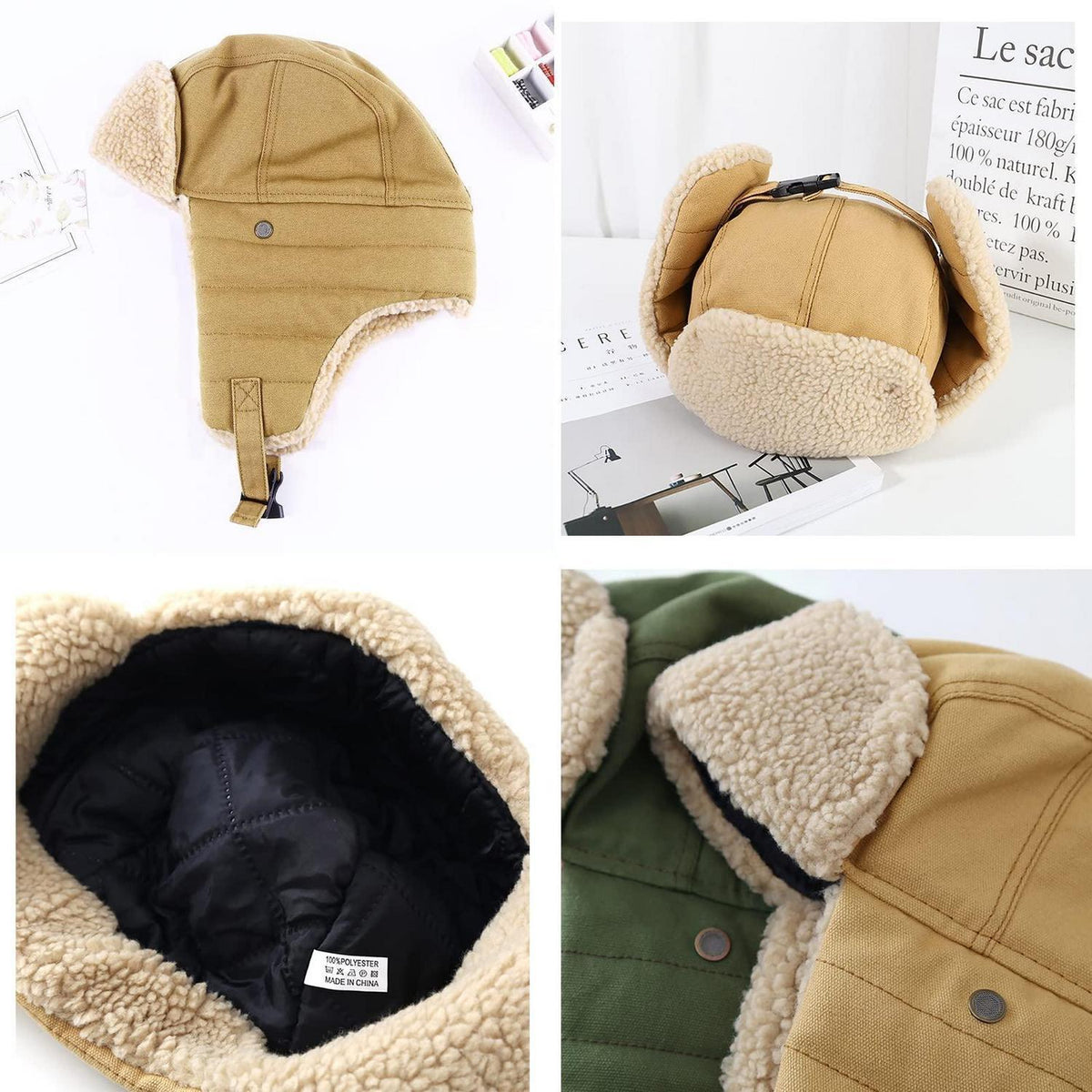 Herren Wintermütze mit Ohrenklappen in Khaki