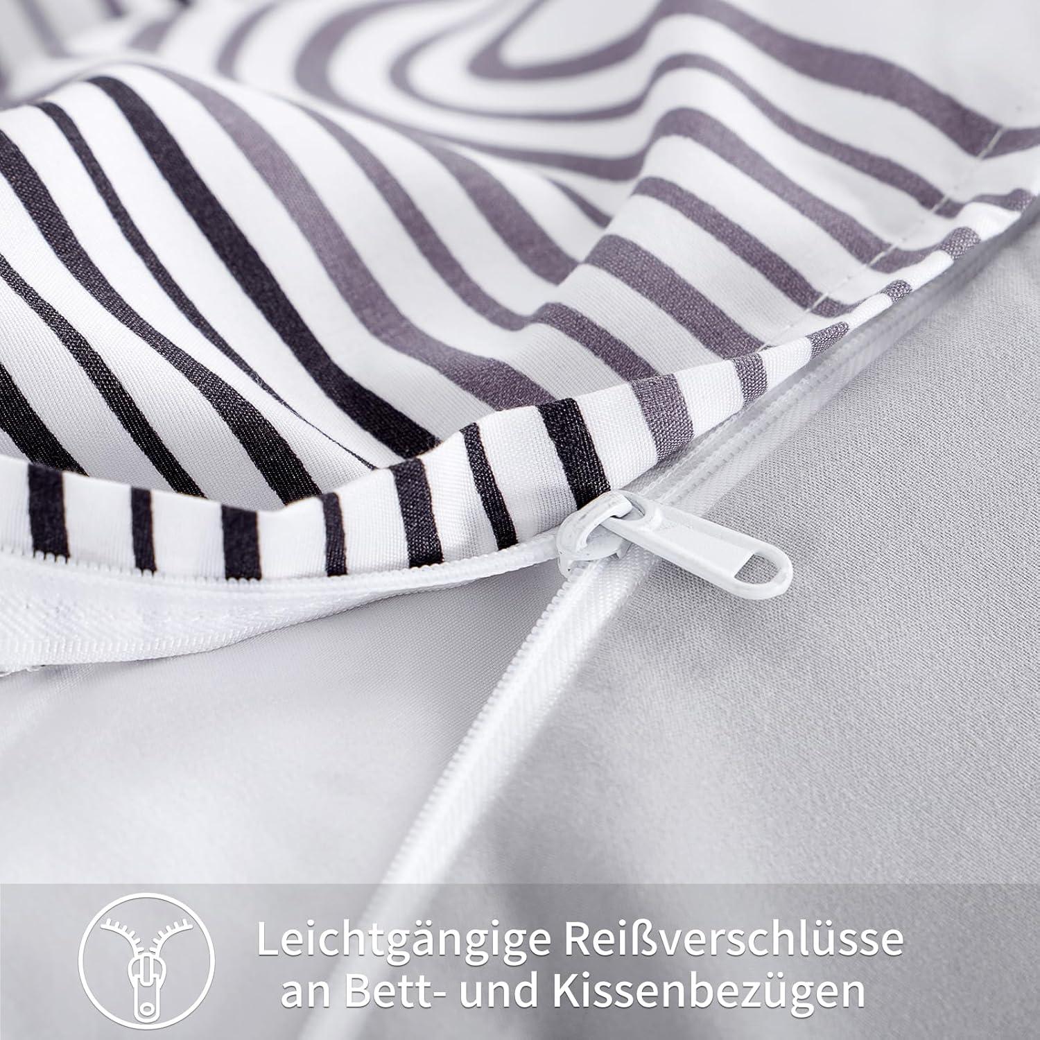 Bettwäsche Set 135x200 4tlg Weiß Streifen Mikrofaser Reißverschluss