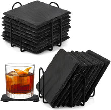 Schiefer Getränke-Untersetzer Set 16-teilig 10x10cm Quadratisch mit