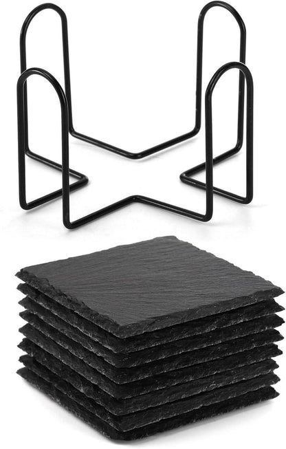 Schiefer Getränke-Untersetzer Set 16-teilig 10x10cm Quadratisch mit