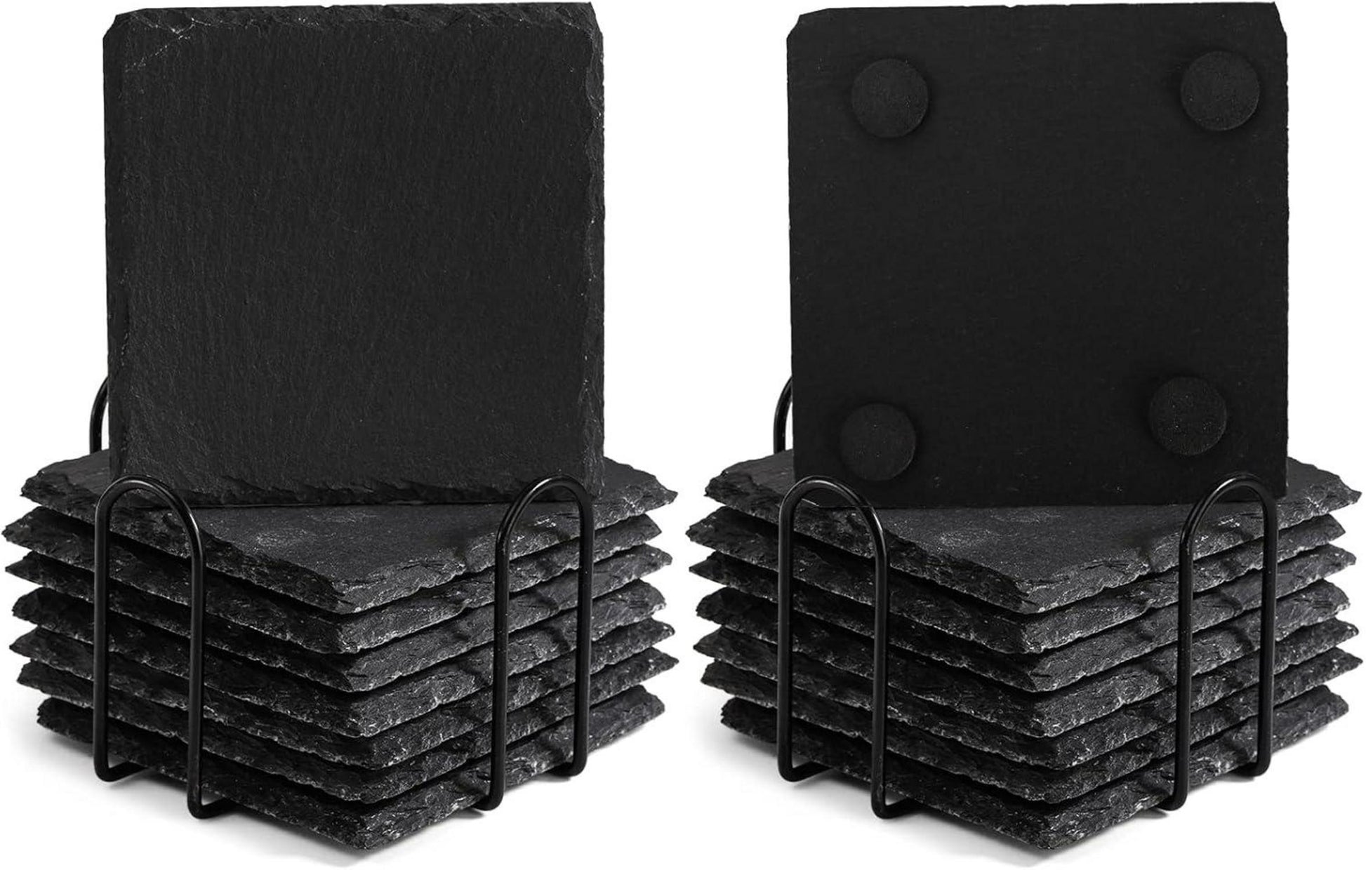 Schieferuntersetzer Set 16 Stück 10×10 cm Quadratisch mit Halterungen