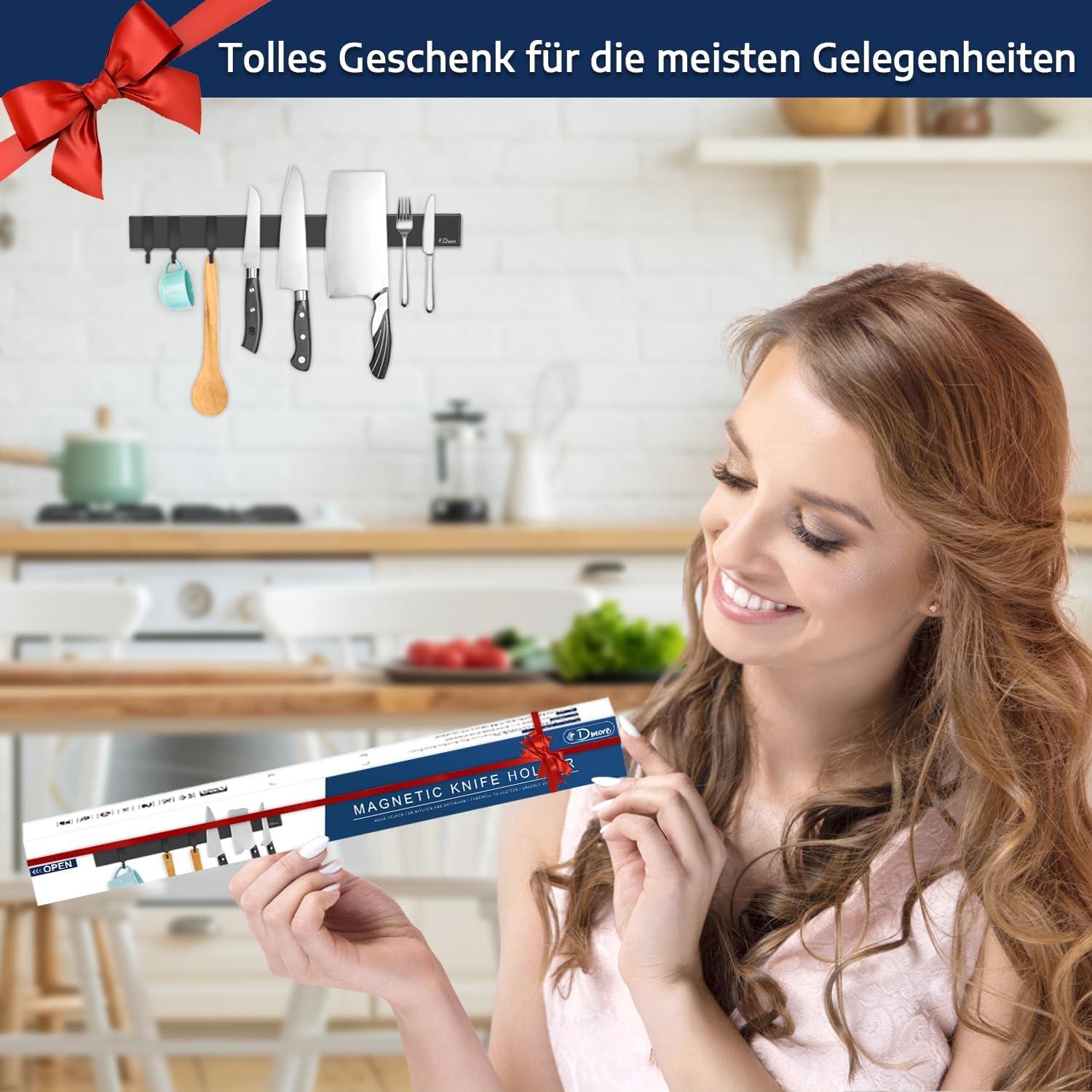Magnetleiste Messer 40 cm Schwarz Edelstahl selbstklebend & Schrauben