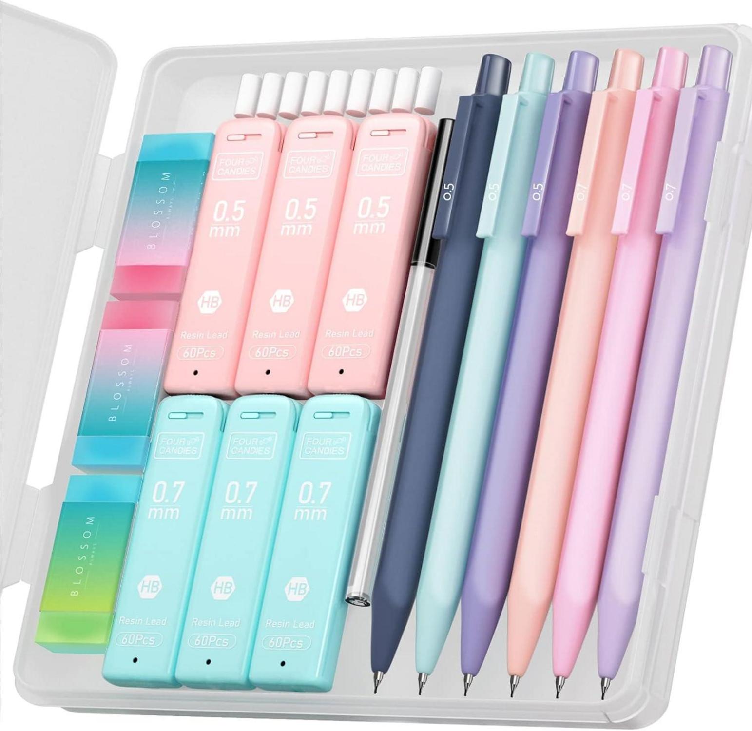 Druckbleistift Set 6 Stück 0,5 & 0,7 mm 360 Minen HB Radierer