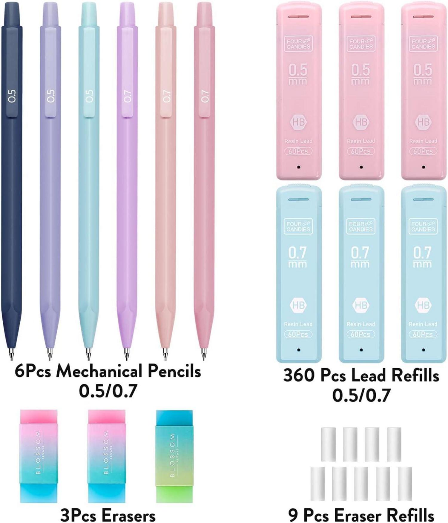Druckbleistift Set 6 Stück 0,5 0,7 mm 360 Minen HB 3 Radierer