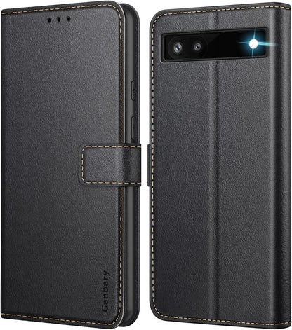 Google Pixel 6a Handyhülle Leder Flipcase Schwarz Magnetverschluss