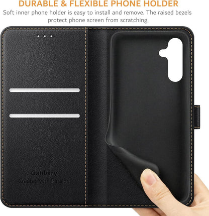 Handyhülle für Samsung Galaxy A13 5G A04s Leder Flipcase Schwarz