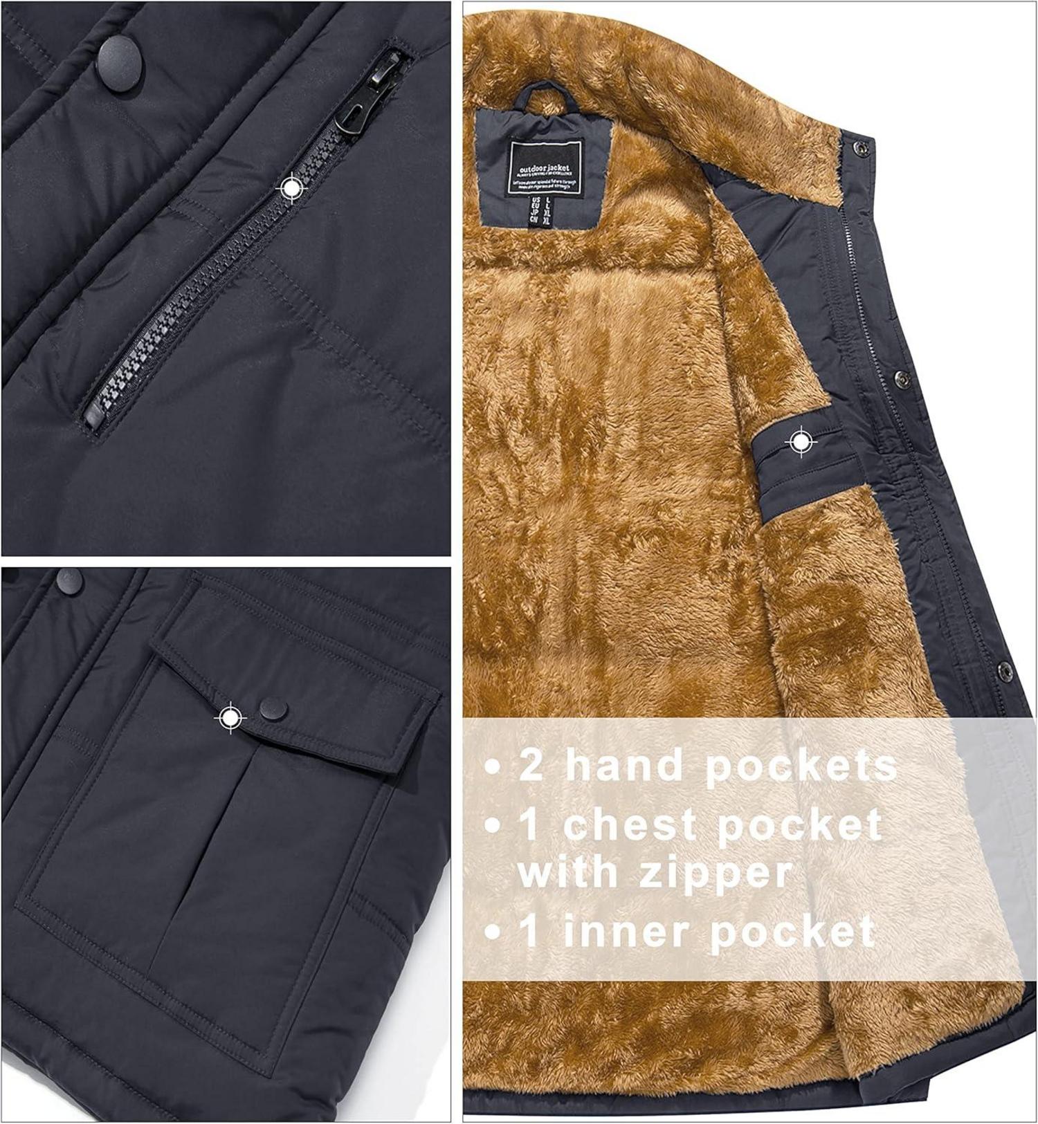 Herren Winterweste gefüttert Outdoor Fleeceweste Thermo Multi Taschen 3XL