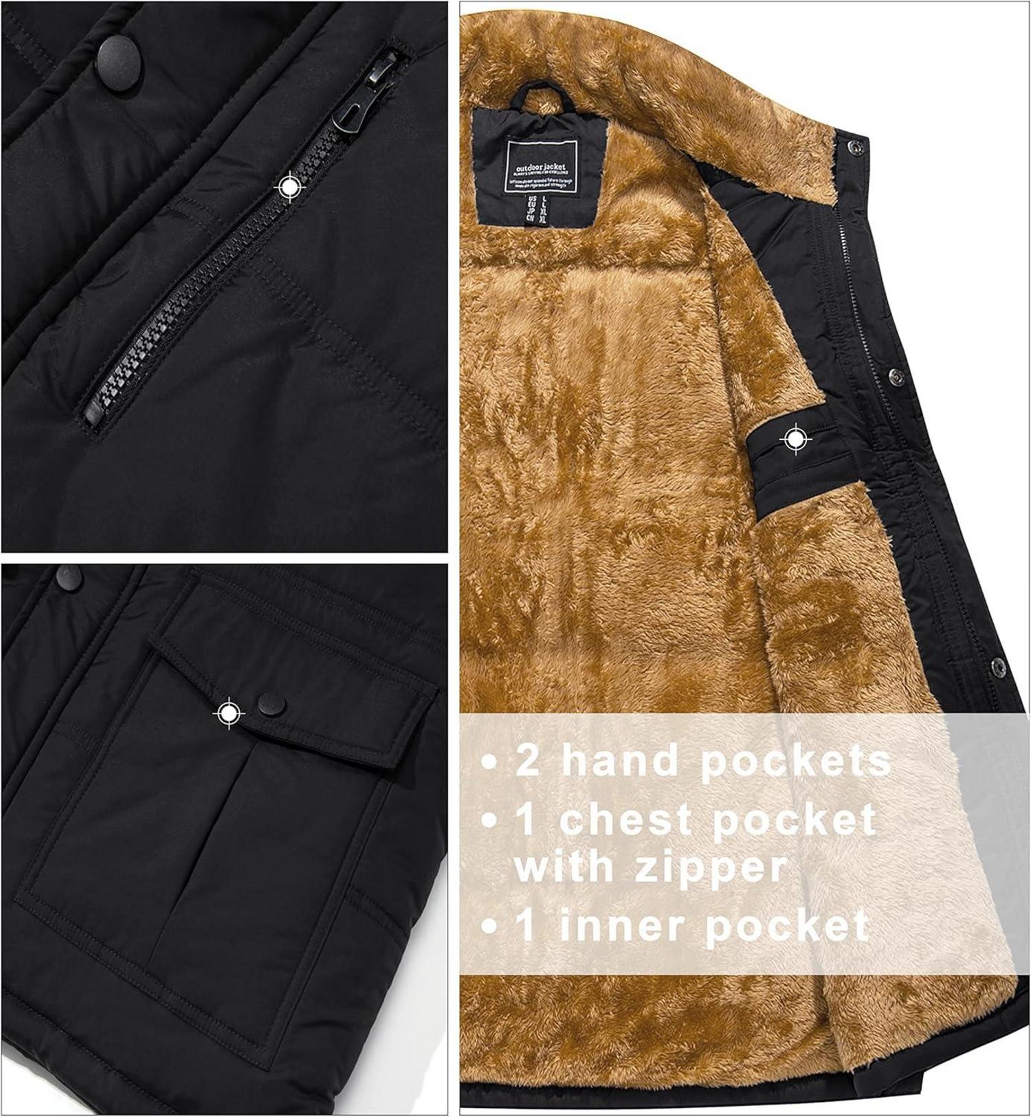 Herren Winterweste Fleeceweste Outdoor gefüttert warm Ärmellos Schwarz