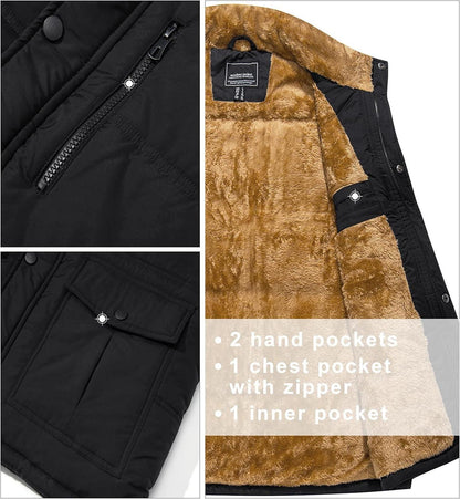 Herren Winterweste Fleeceweste Outdoor gefüttert warm Ärmellos Schwarz