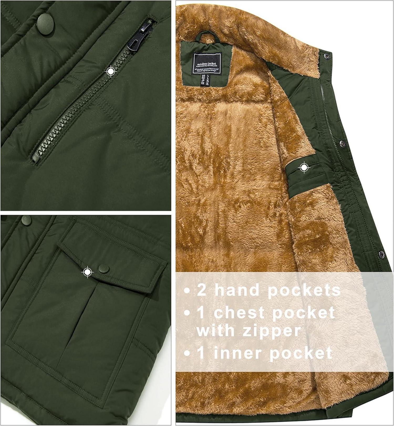 Herren Winterweste Gefüttert Outdoor Fleeceweste Thermo Anglerweste XL Grün