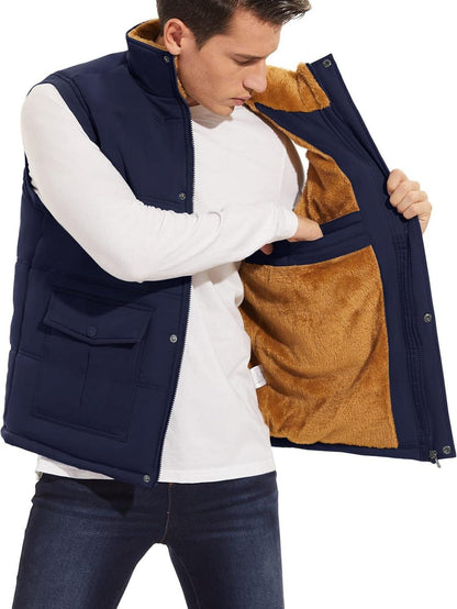 Herren Winterweste Gefüttert Outdoor Fleeceweste Multi Taschen