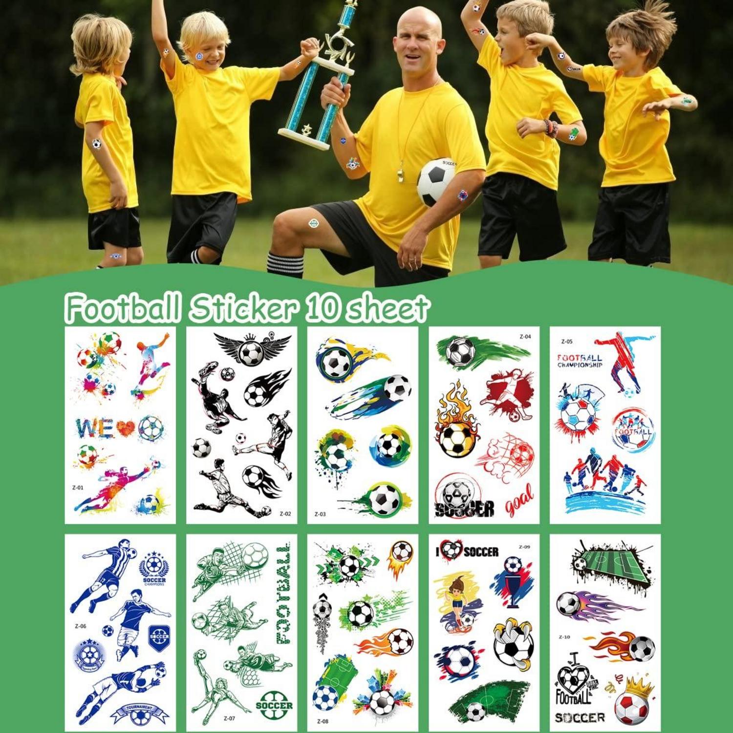 15 Blätter Fußball Tattoos Kinder im Dunkeln leuchten Jungen Temporäre