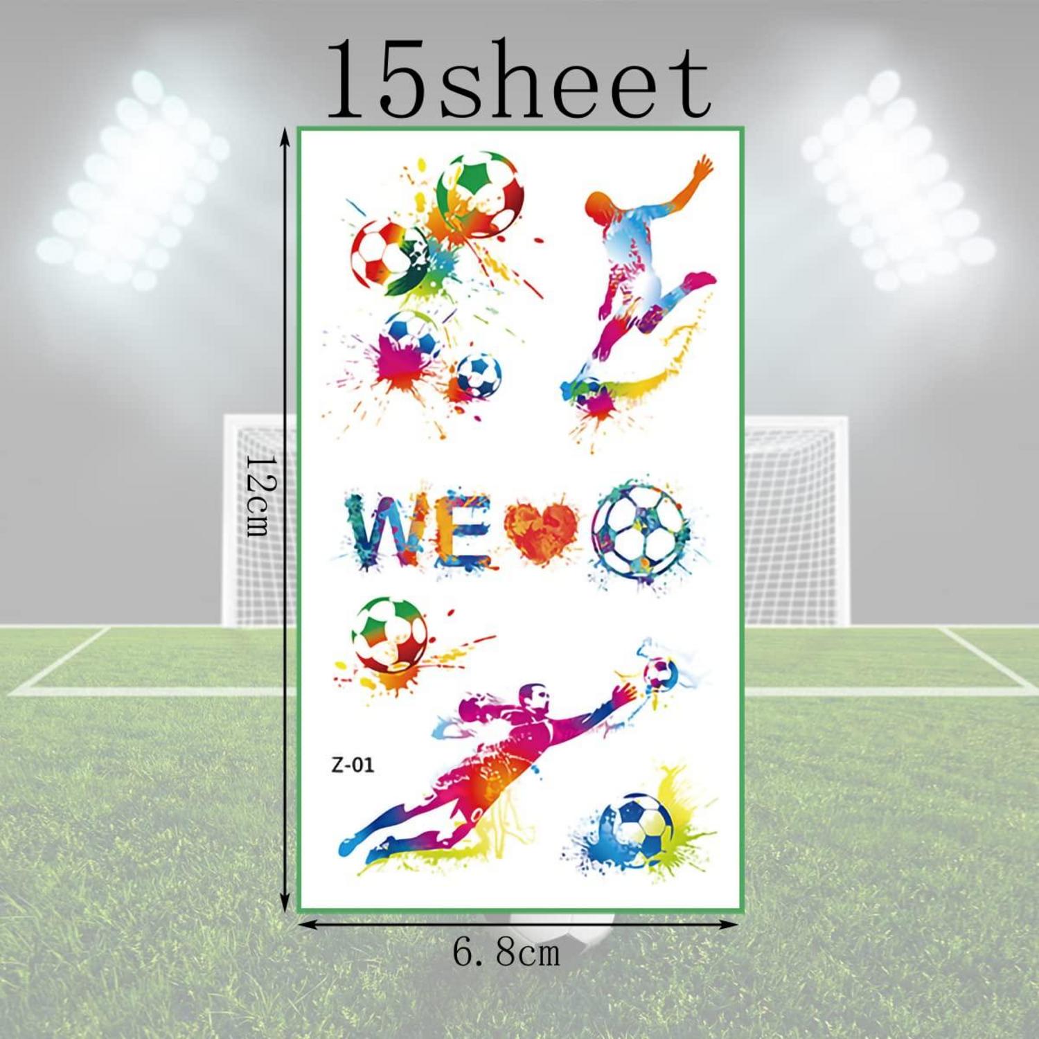 15 Blätter Fußball Tattoos Kinder im Dunkeln leuchtend Jungen Fußball