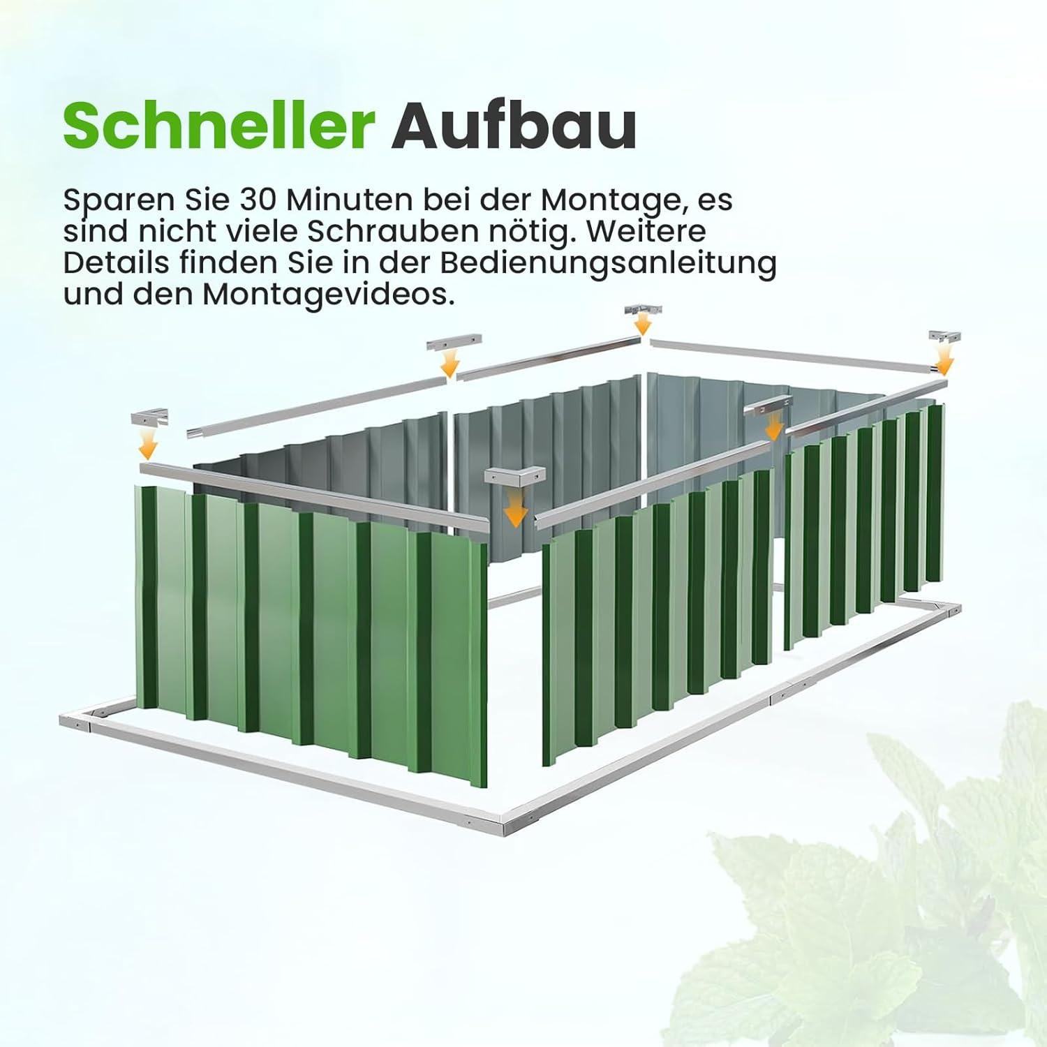 Hochbeet 174x90x46cm verzinkter Stahl Frühbeet robust stabil