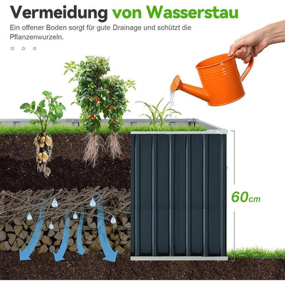 Hochbeet aus verzinktem Stahl 174x90x60cm Grau