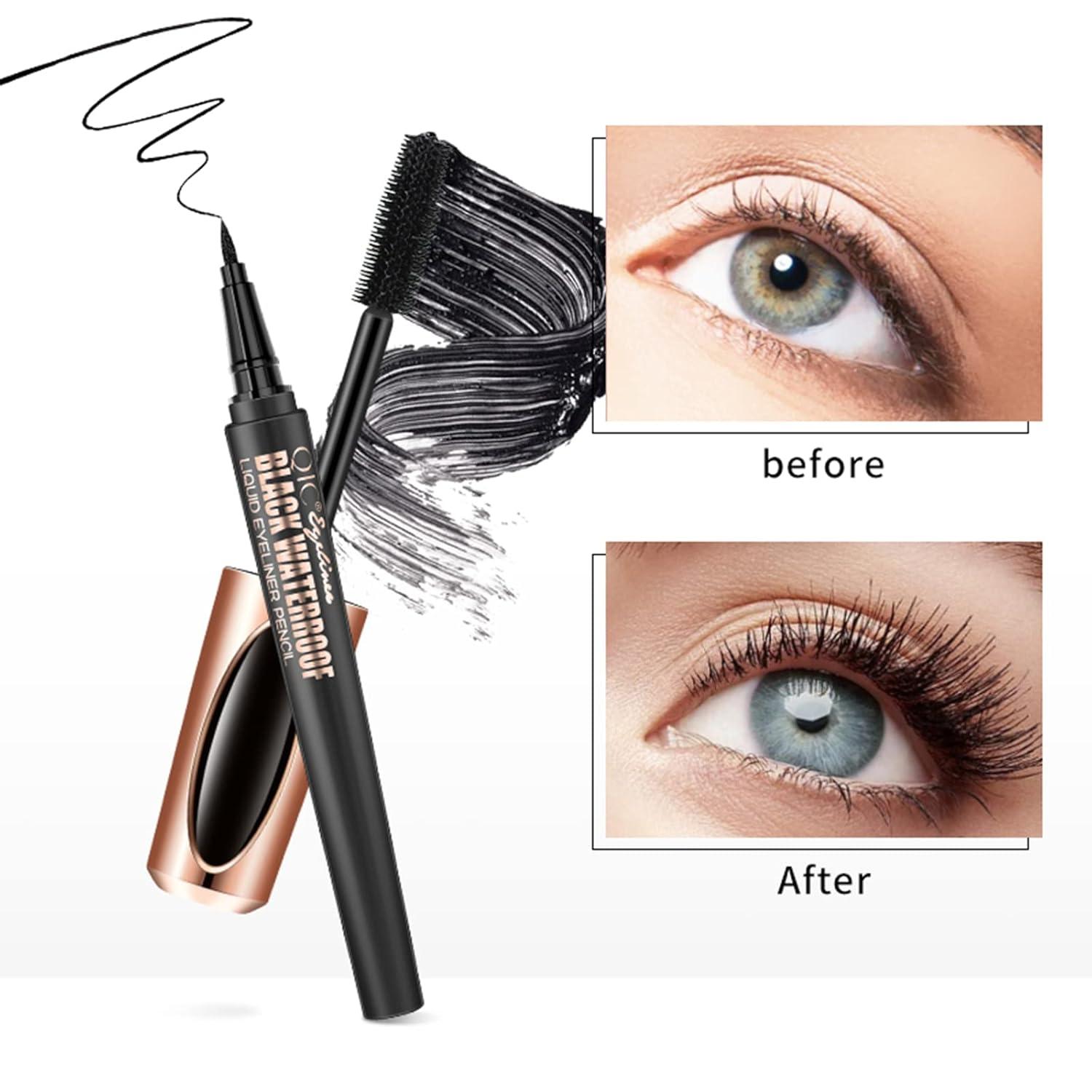 4D Silk Fiber Eyelash Mascara & Waterproof Black Eyeliner Kit