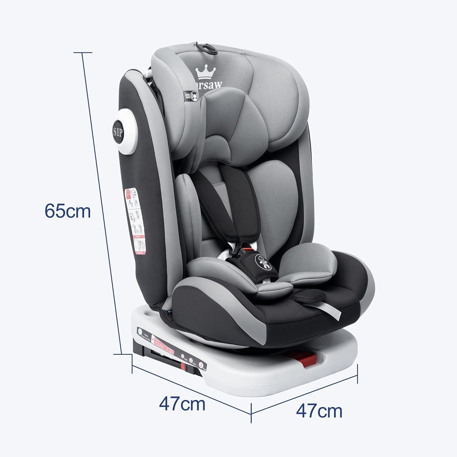 Kindersitz 360° drehbar mit ISOFIX und Ruheposition, Gruppe 0+1/2/3, 9-36