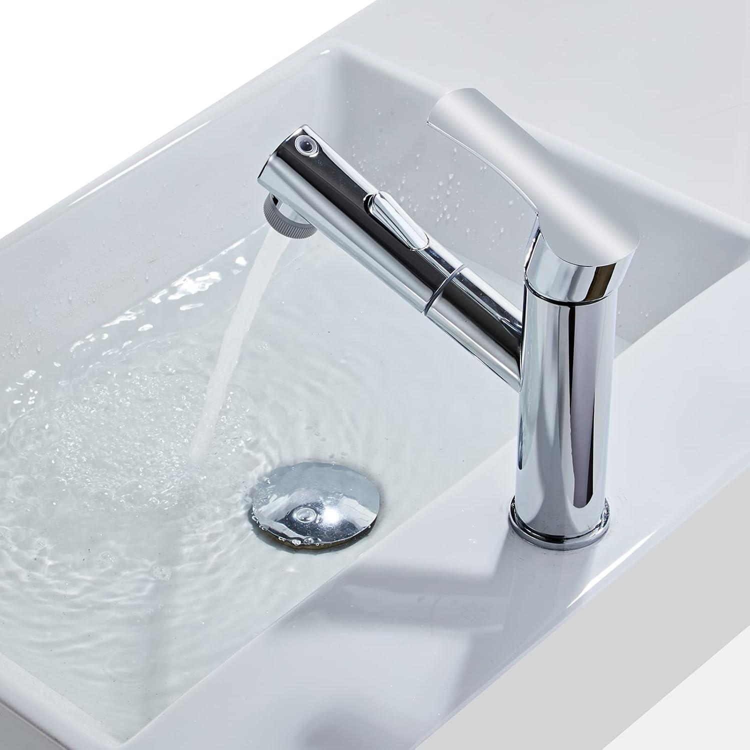 Sumeber Wasserhahn Bad Armatur mit Ausziehbarem Auslauf 2 Strahlarten Silber