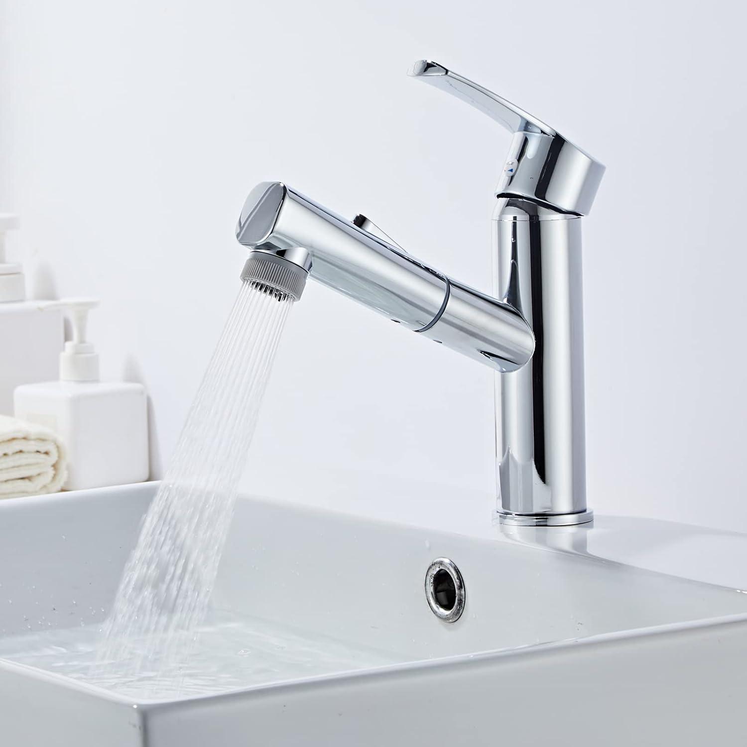 Sumeber Wasserhahn Bad Armatur mit Ausziehbarem Auslauf 2 Strahlarten Silber