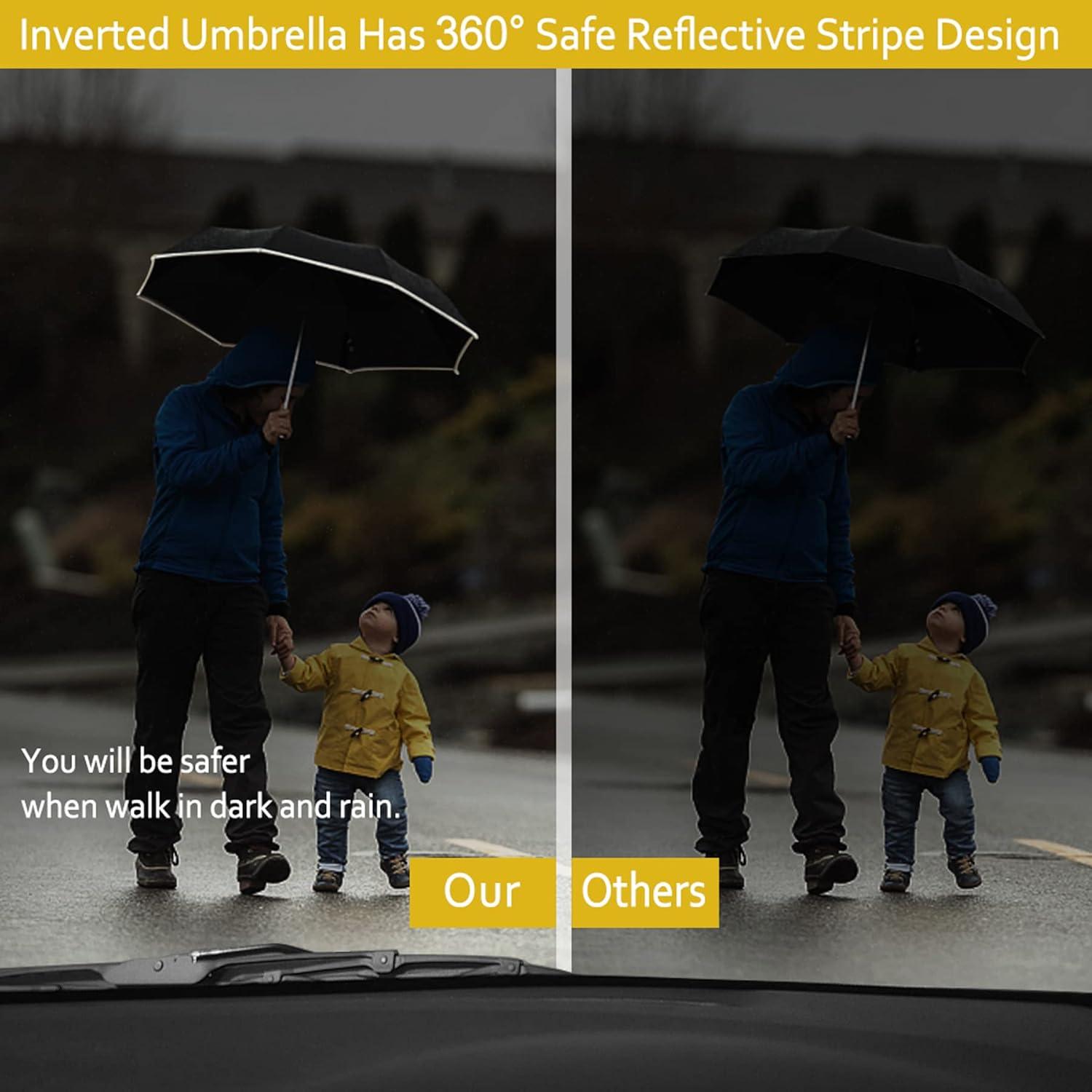 Automatik Faltbarer Regenschirm Sturmfest Taschenschirm 360° reflektierend Schwarz