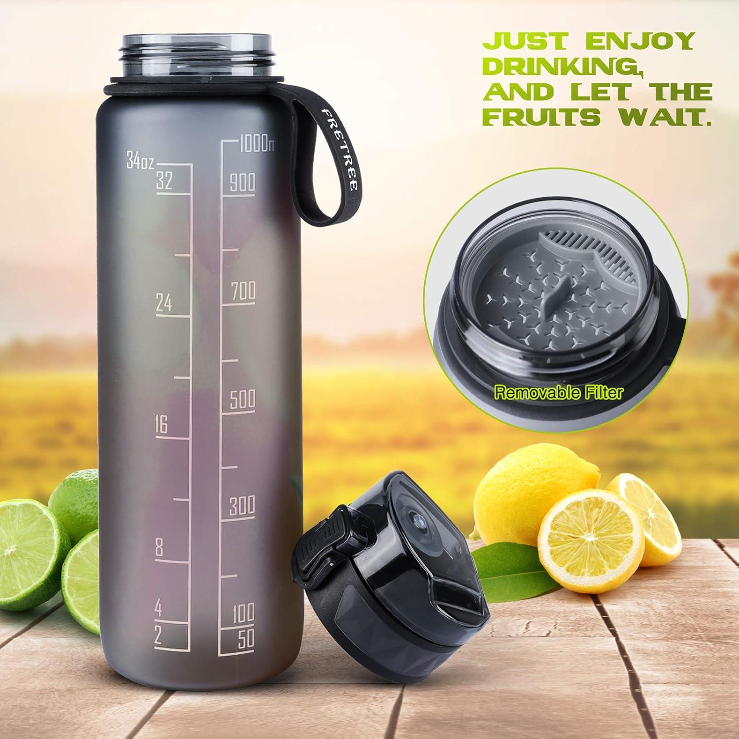FULDENT Trinkflasche 1L Sport Wasserflasche rutschfest Gummi Grip Grau - BPA frei