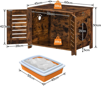 HOOBRO Katzenklo Schrank Holz Jalousien-Stil 60x45x50 cm Vintagebraun