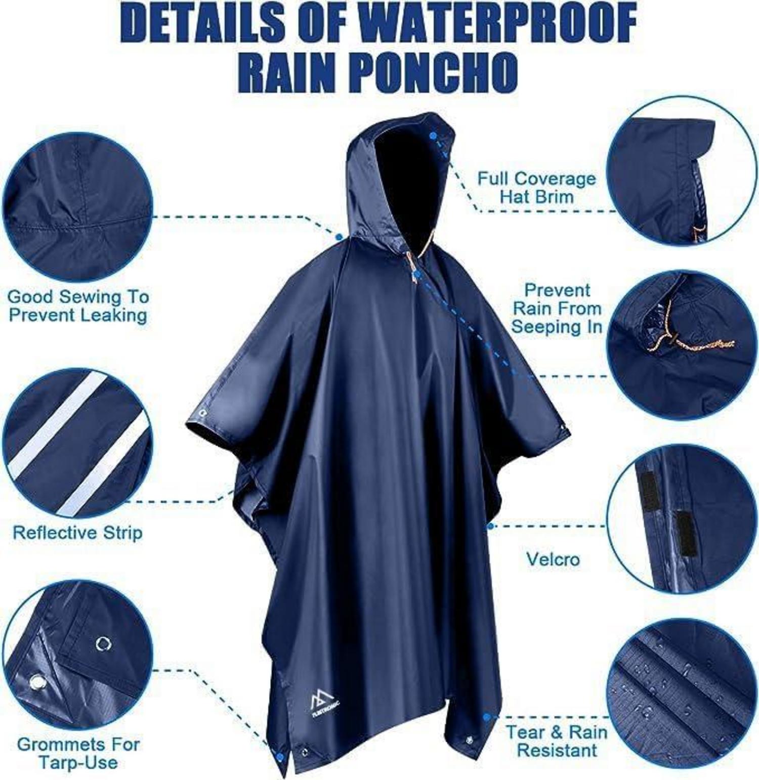 flintronic Wasserdichter Regenponcho 3 in 1 für
