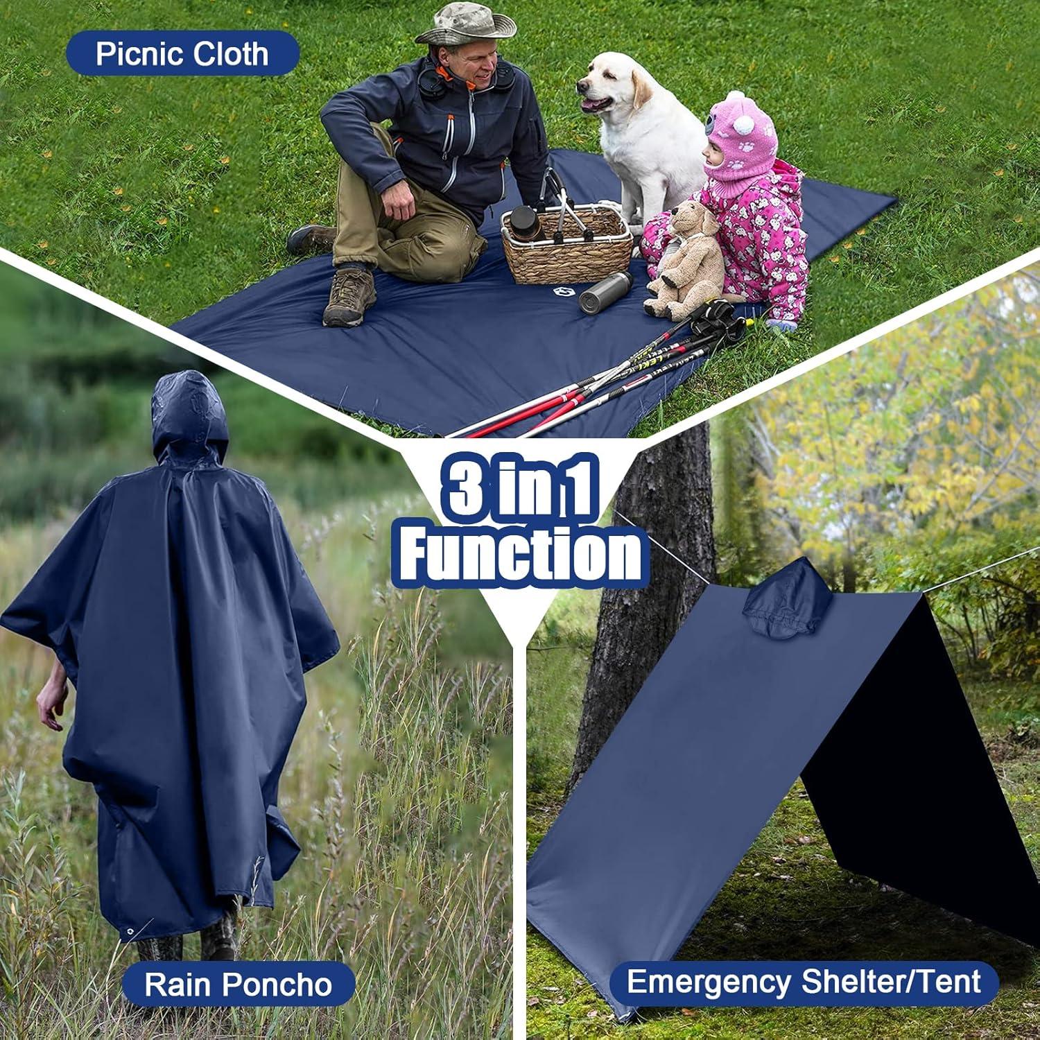 Flintronic Wasserdichter Regenponcho 3-in-1 230x140cm Blau