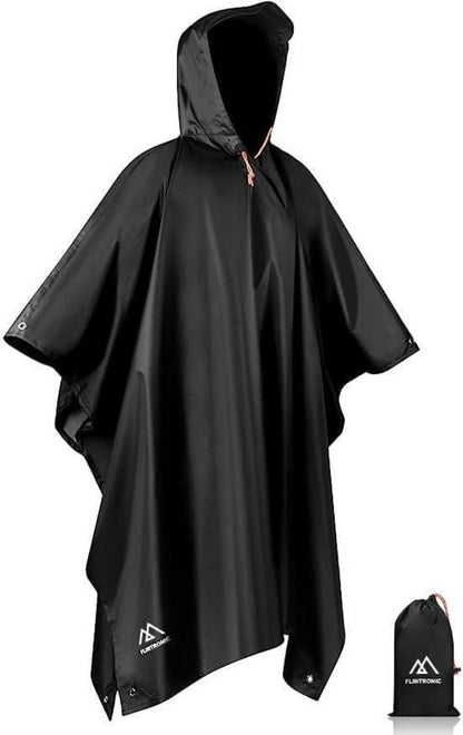 Wasserdichter Regenponcho für Fahrrad Wandern Camping Schwarz