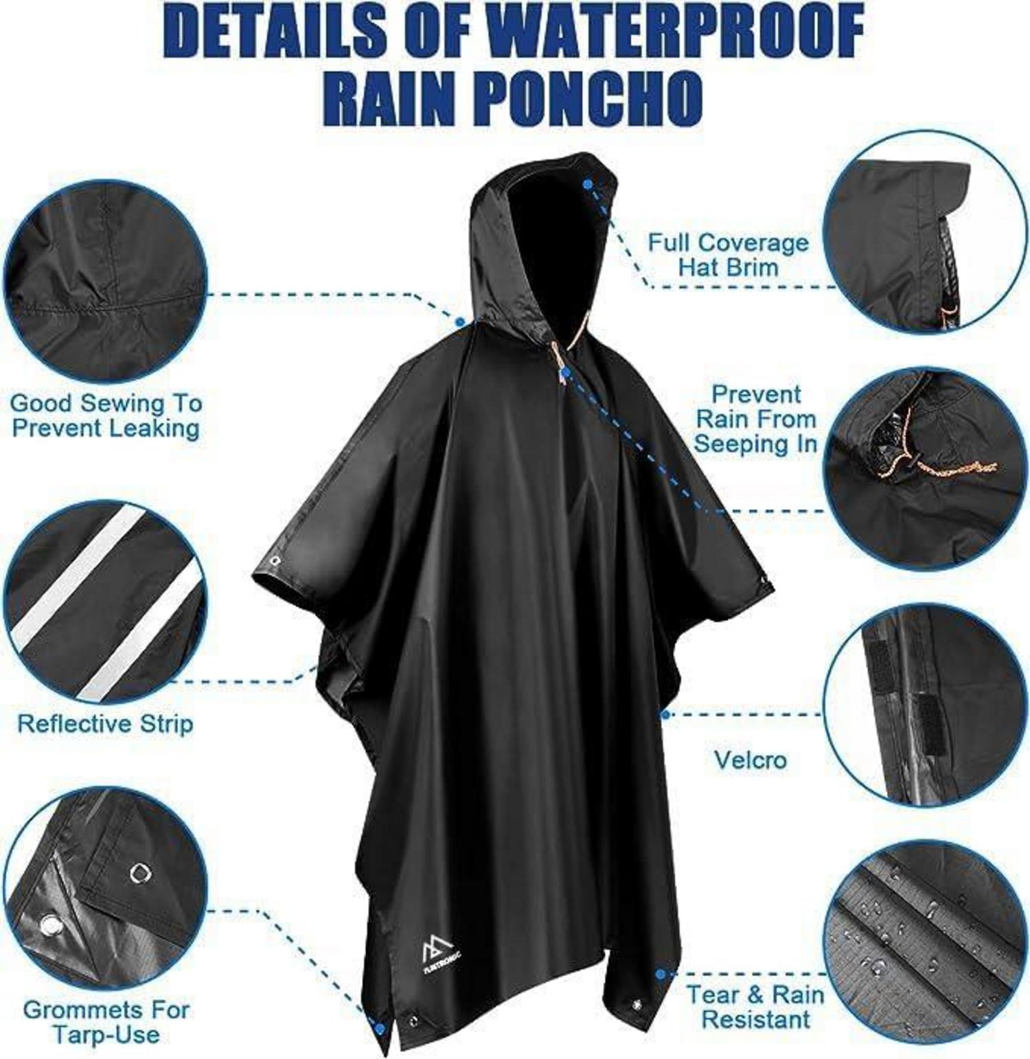 Flintronic Wasserdichter Regenponcho 3 in 1 für Wandern