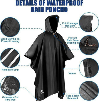 Flintronic Wasserdichter Regenponcho 3 in 1 für Wandern