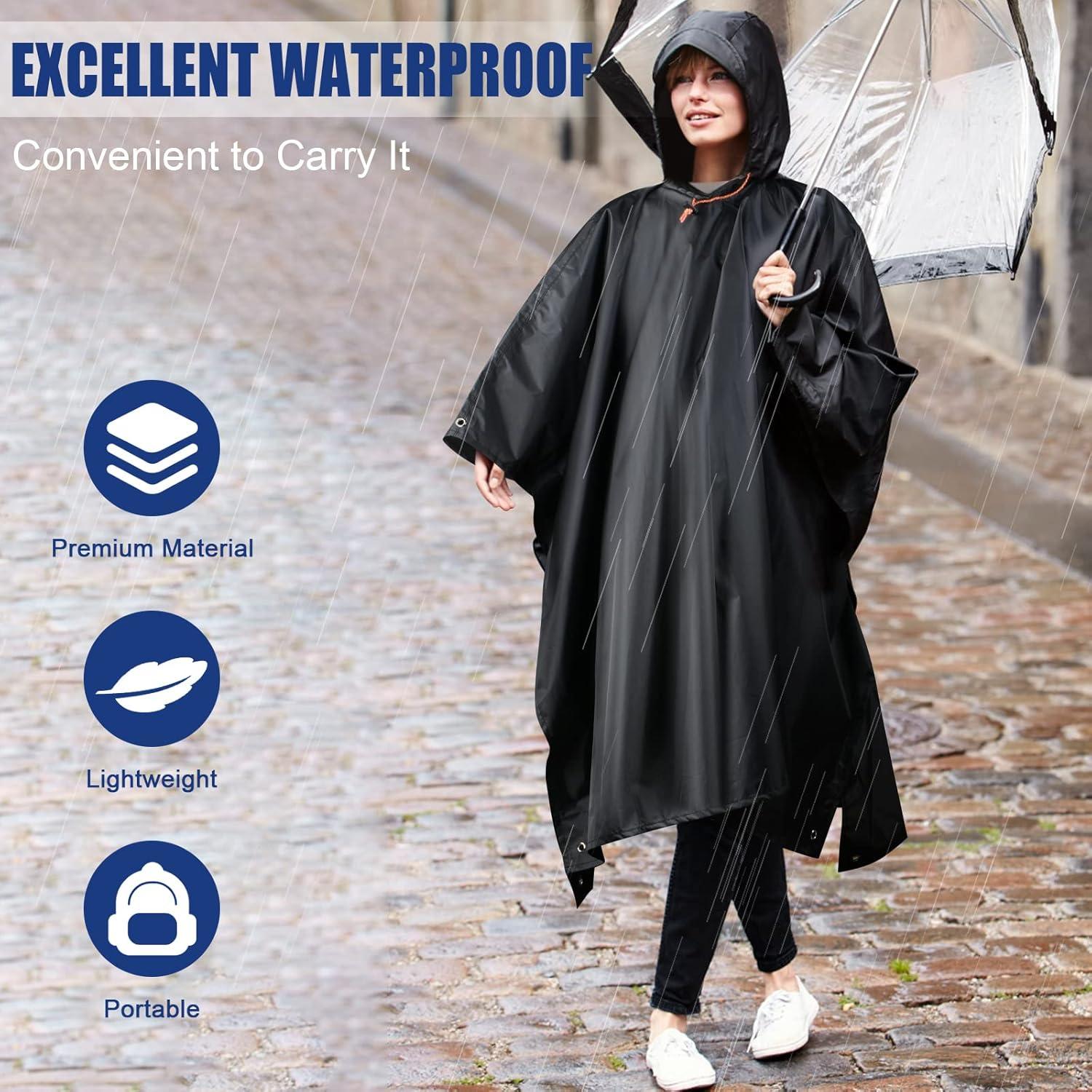 Flintronic Wasserdichter Regenponcho 3-in-1 für Herren Damen - Schwarz