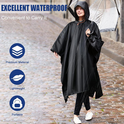 Flintronic Wasserdichter Regenponcho 3-in-1 für Herren Damen - Schwarz