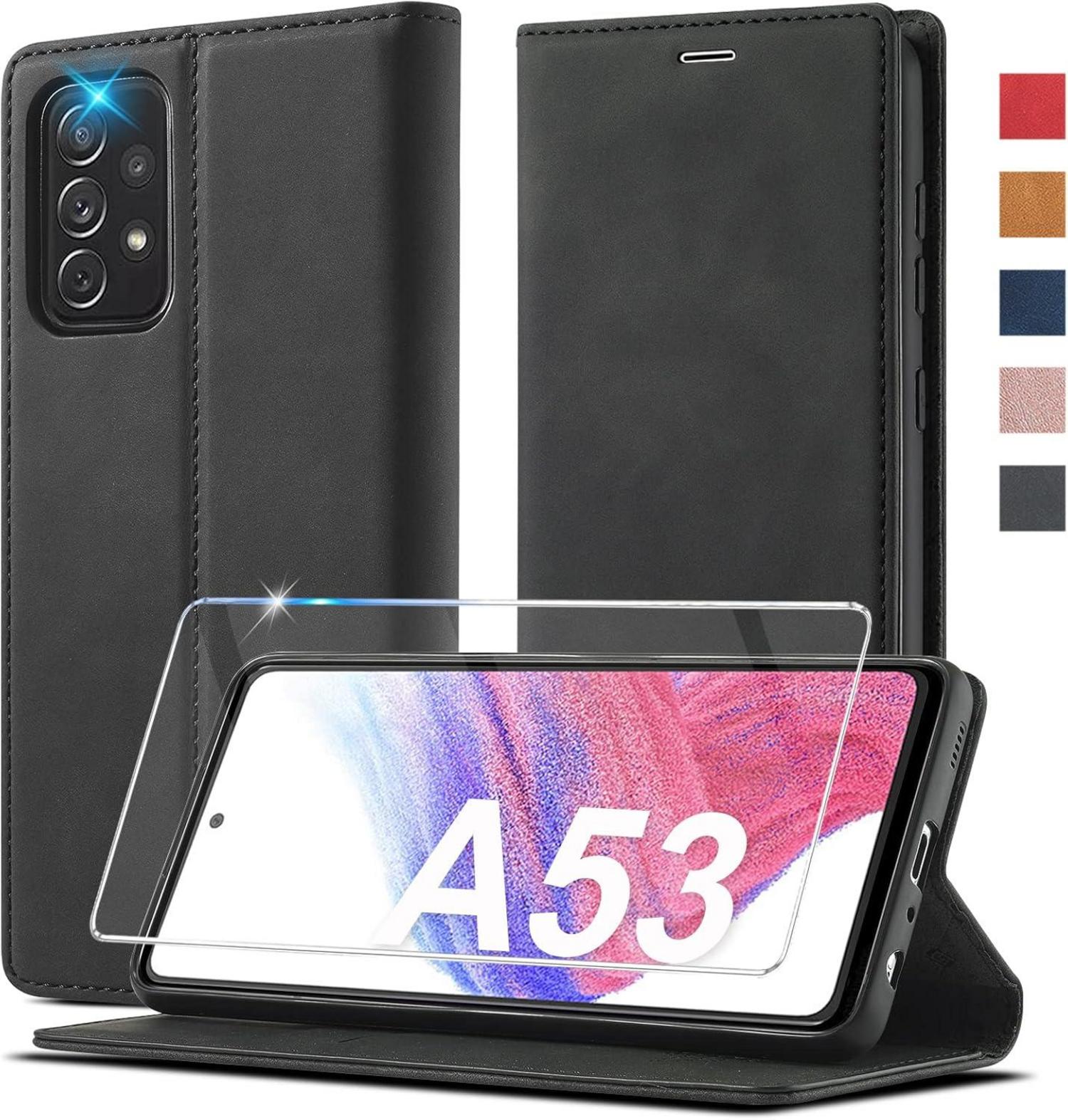 Samsung Galaxy A53 Handyhülle Leder 2023 Upgrade mit Schutzfolie Grey