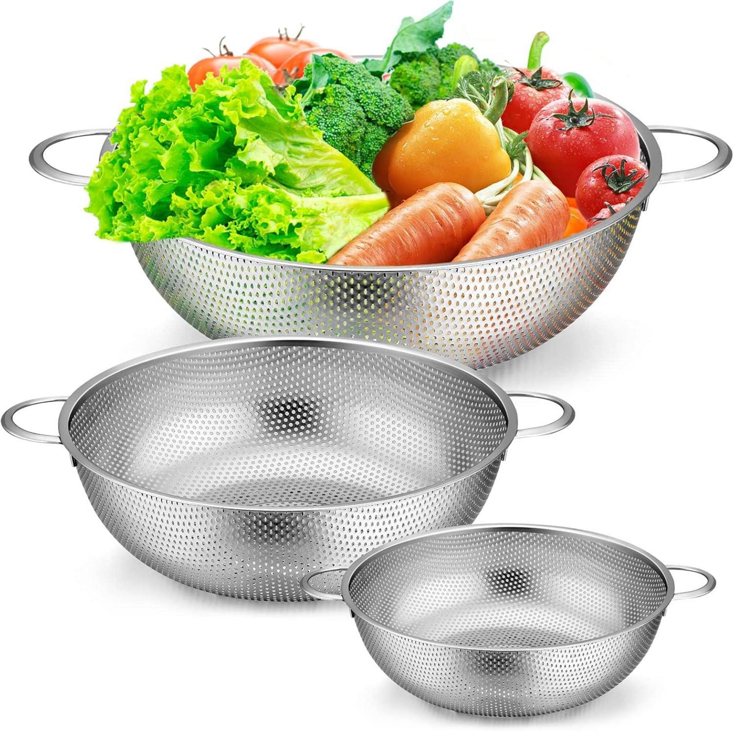 Edelstahl Nudelsieb Küchensieb 3er Set Mikroperforiertes Abtropfsieb