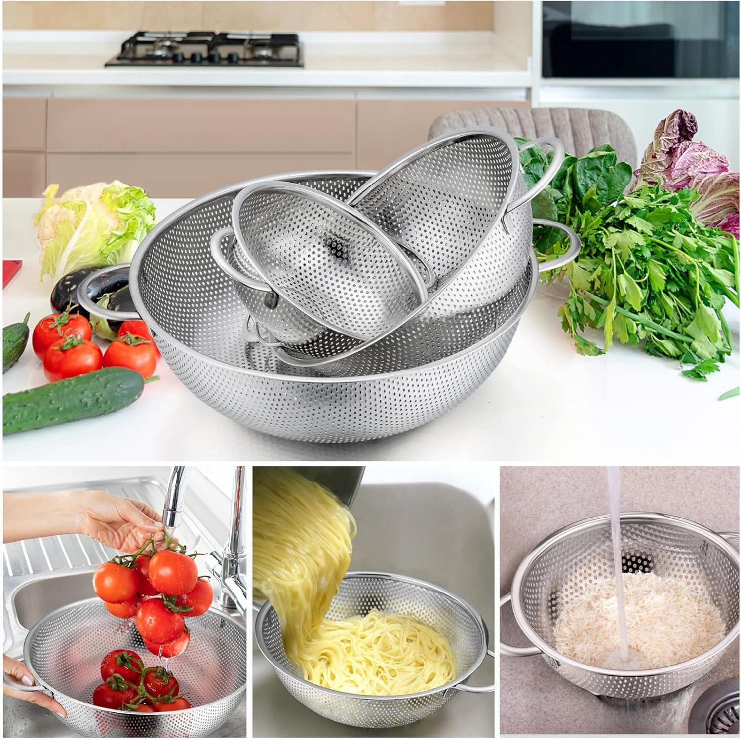Sieb Edelstahl Nudelsieb 3er Set Mikroperforiert mit Griffen 28cm 22cm