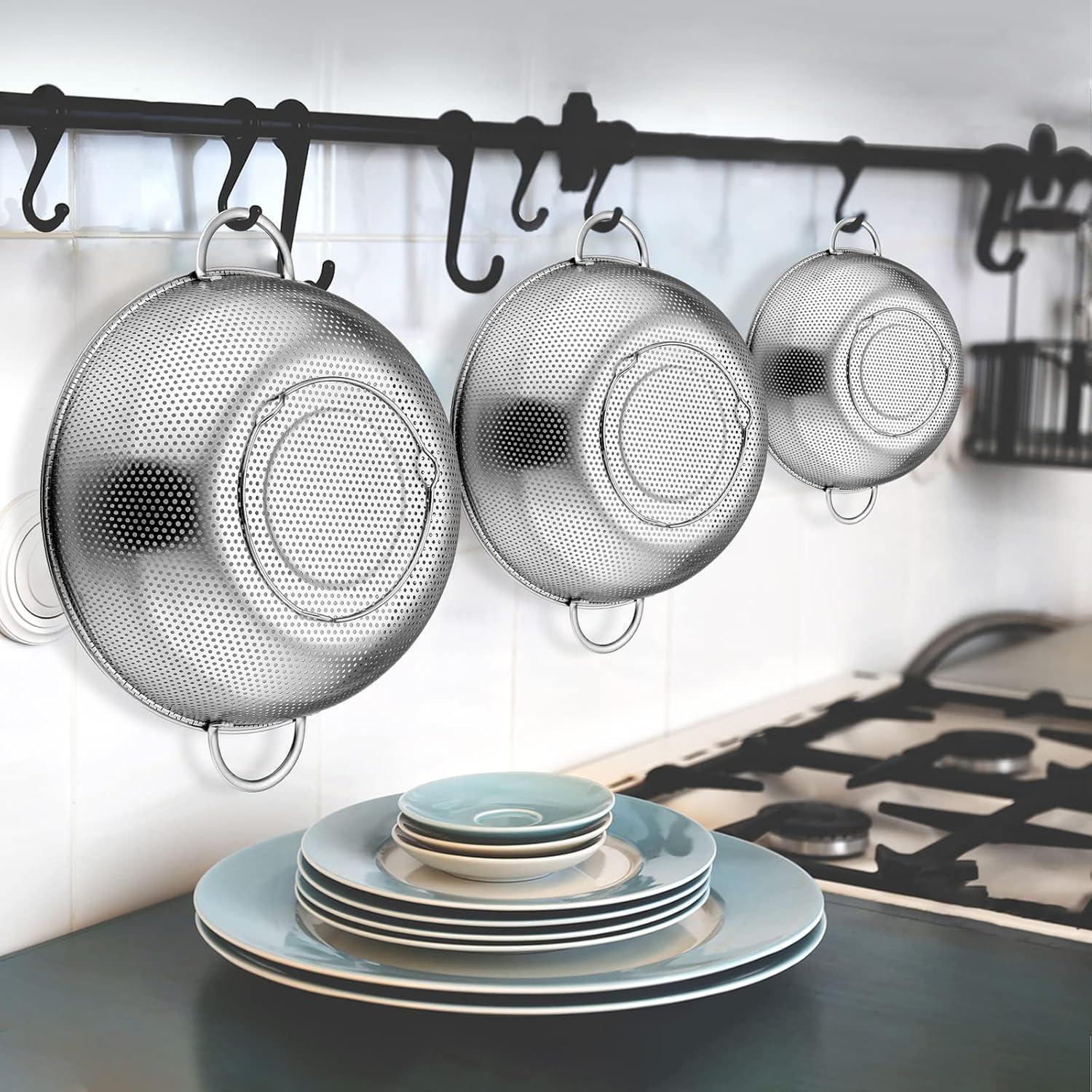 Edelstahl Nudelsieb Küchensieb Set Mikroperforiert Griffen 28+22+16cm
